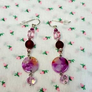 Sterling Silver Pierced Pink Dangle Earrings.
